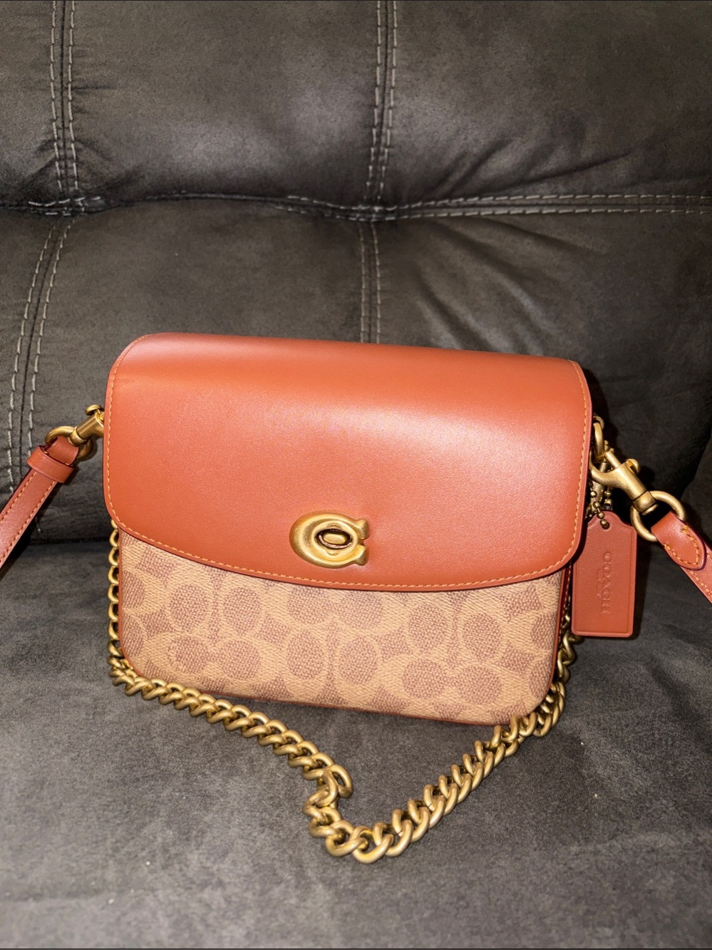 Coach Cassie 19-Signature Canvas Crossbody Rust with matching ID Mini wallet NWT